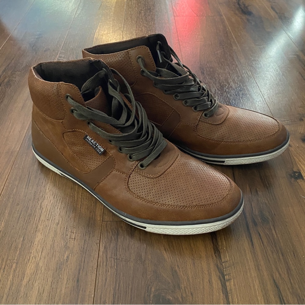 Reaction Kenneth Cole Highest Crown Brown Leather High Top Shoes Men Size 10.5